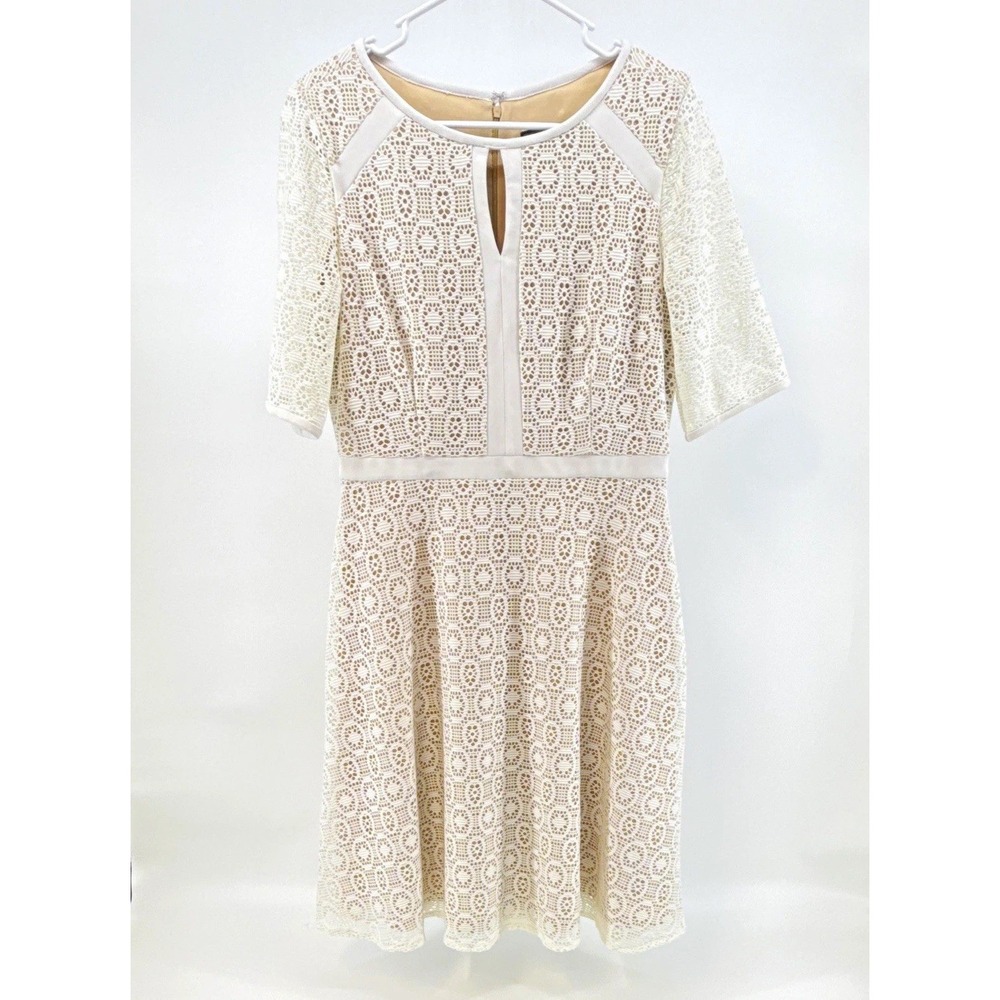 Jessica Howard womens 10 ivory lace keyhole fit and flare round neck 3/4 sleeve